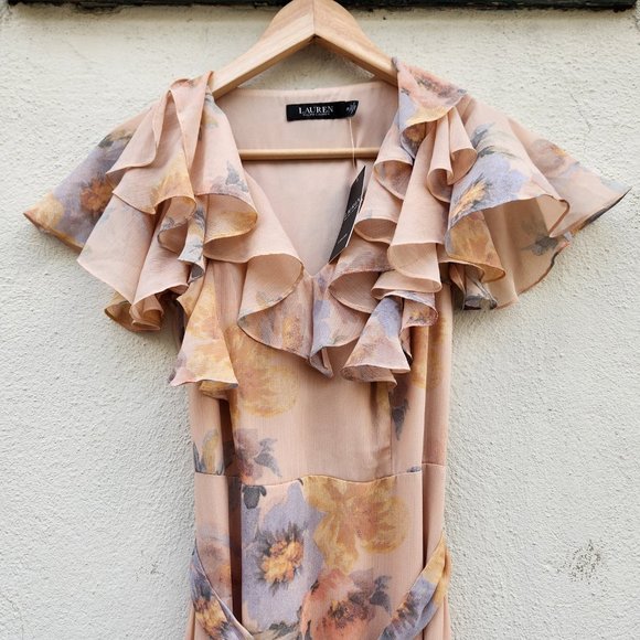 Lauren Ralph Lauren Floral Crinkled Georgette Gown in Blush Multi - Picture 4 of 8